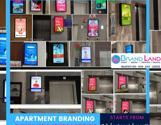 The apartnent lift lobbies showing digital screen branding