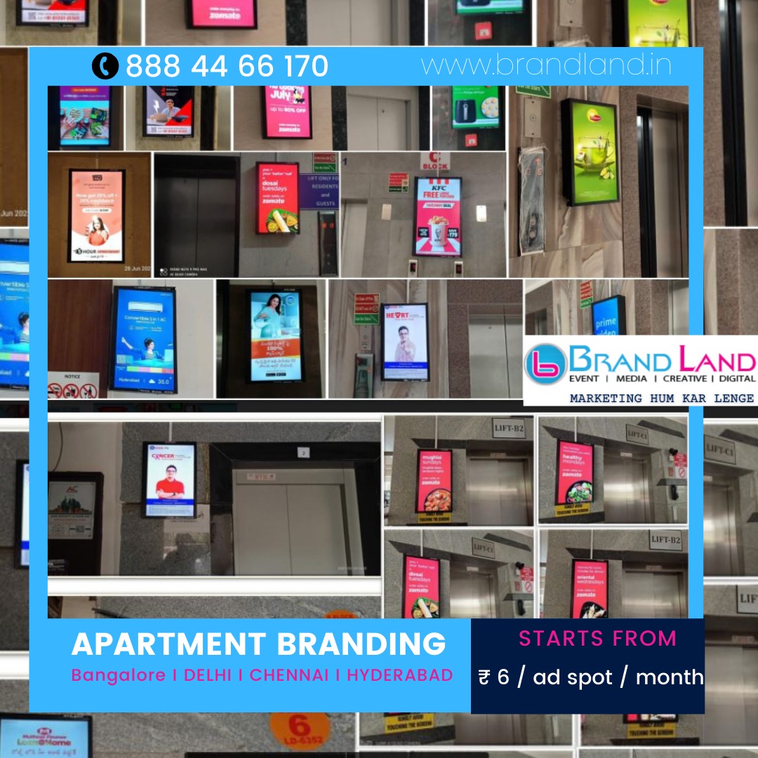 The apartnent lift lobbies showing digital screen branding
