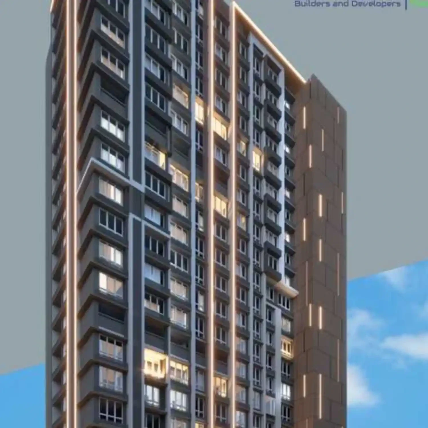 BTL activation executed by BrandLand showcasing a modern high-rise residential building facade with illuminated balconies against a blue sky.