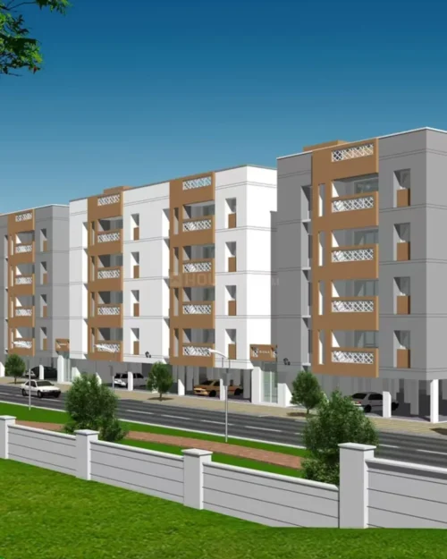 Modern residential apartment complex promotional BTL activation setup with branded outdoor display and structured engagement area by BrandLand.