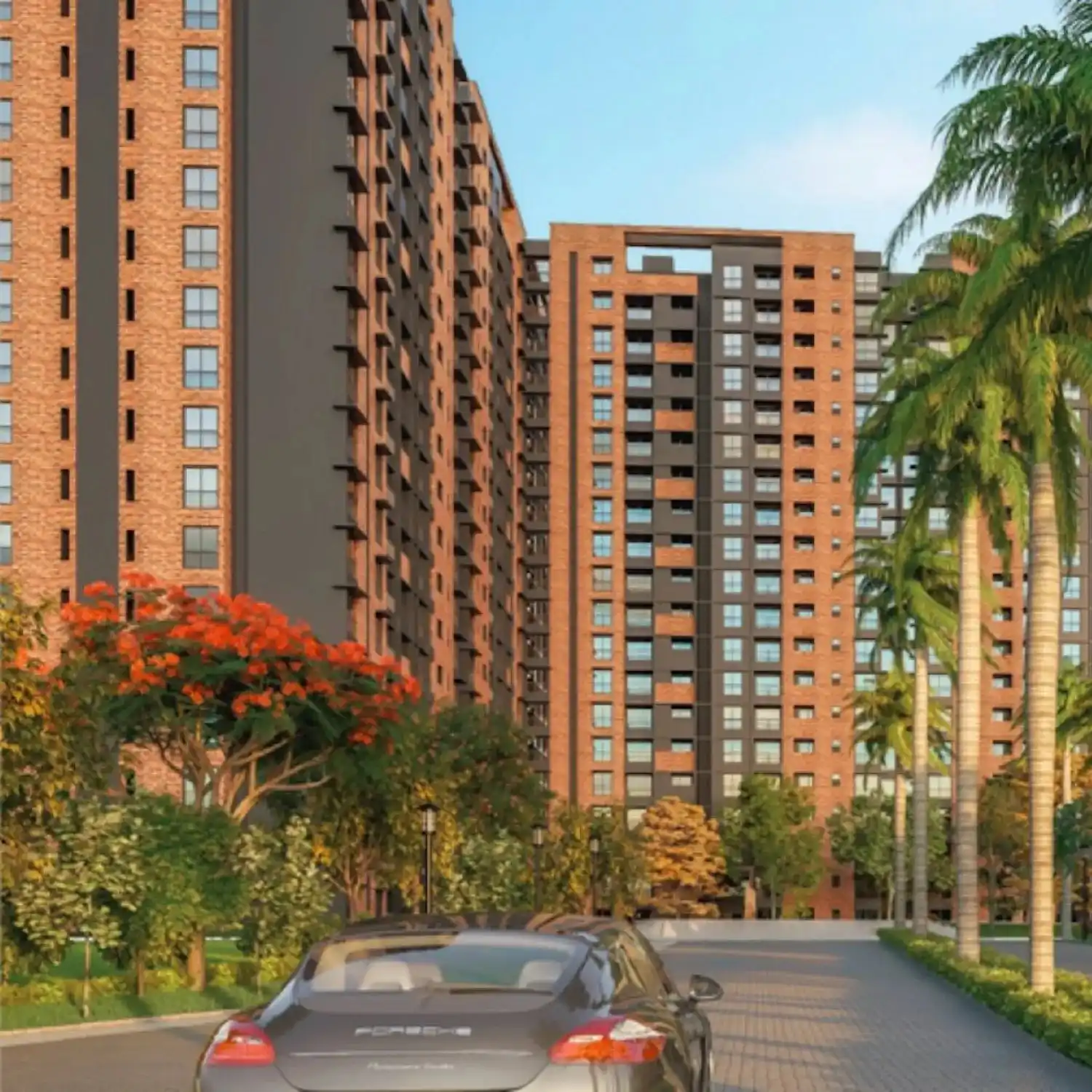 BTL activation setup showcasing branded outdoor installation at a modern corporate campus with palm-lined surroundings by BrandLand.