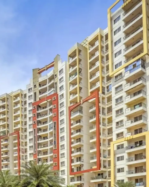 High-rise residential building facade featuring a large-scale BTL activation with bold structural branding elements executed by BrandLand.