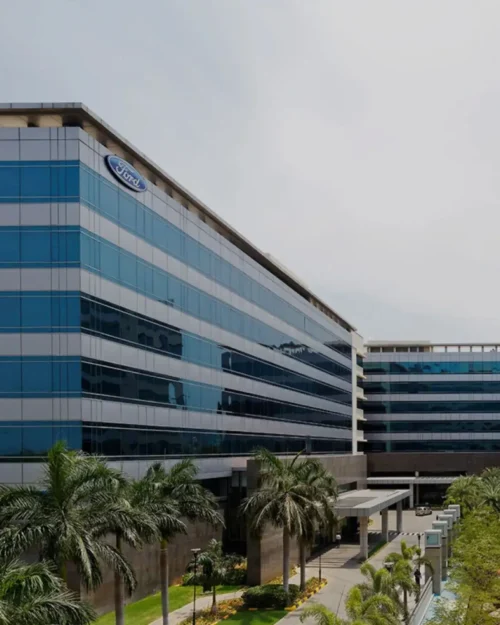 BTL activation setup by BrandLand at a corporate office campus featuring branded installation and outdoor engagement area.